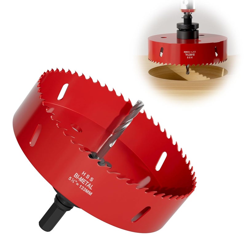 FIVELAKE 5-1/4" (133mm) Bi-Metal M42 High Speed Steel Hole Saw with Pilot Drill Bit, Smooth Cutting Edge for PVC, Drywall, Wood, Plastic, Gypsum Board, Rubber, Thin Metal - Image 1